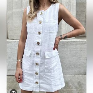 J Crew Linen Button Up Shift Dress in White